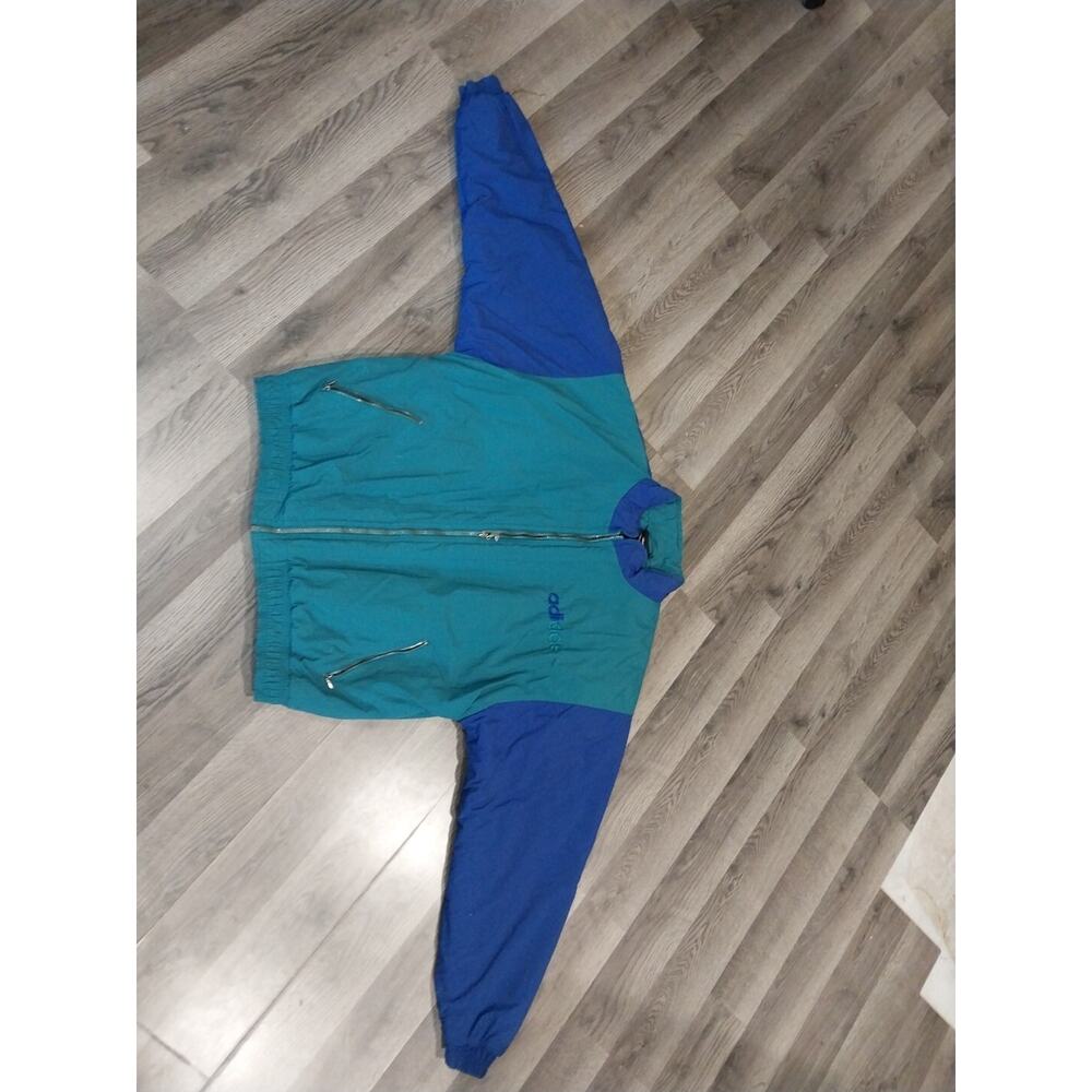 Mens 1980s Vintage Adidas Coat Large Blue Green - Picture 2 of 16